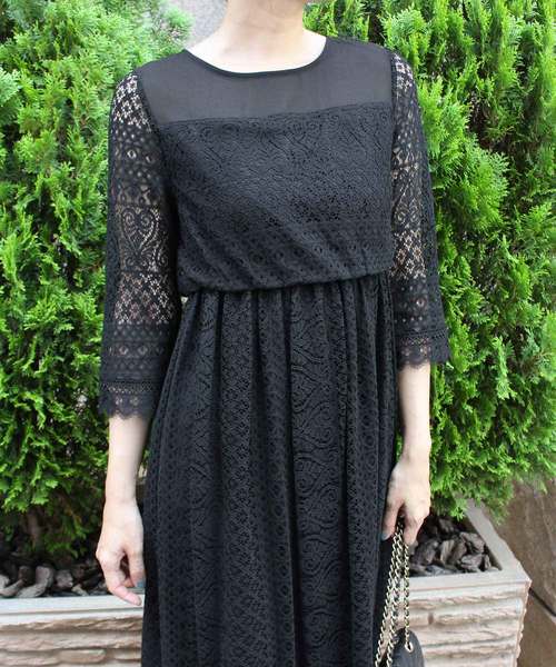 MODE ROBE（モードローブ）の「シフォンレースワンピース（ワンピース・レディース・ブラック/ネイビー・FREE）」の4枚目の写真