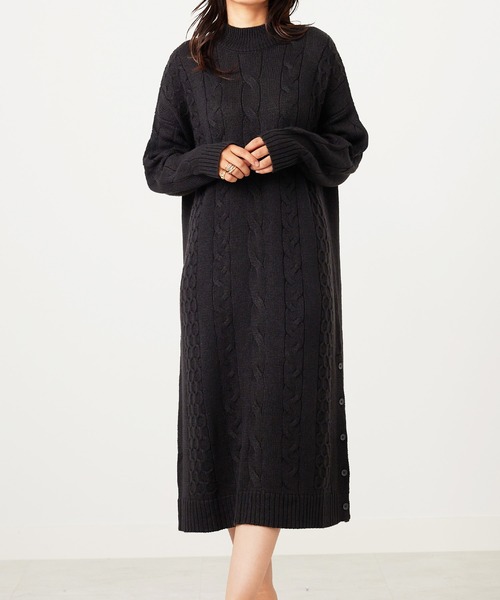 セール】ケーブル柄ロング丈ニットワンピース（ワンピース）｜BELLUNA