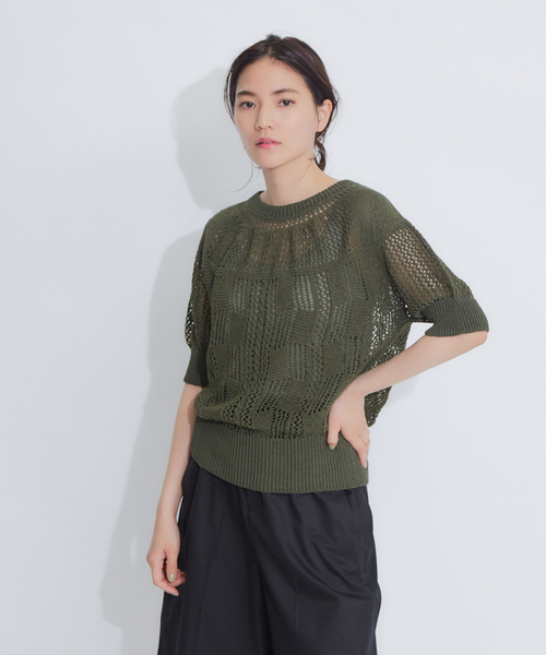 qualite(カリテ)の「boussole×qualite 透かし柄ニットプルオーバー(ニット/セーター・レディース・ブラウン/オフホワイト/カーキ・フリー)」の3枚目の写真