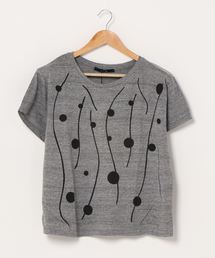 レーヨン混天竺流線プリントボックスTEE
