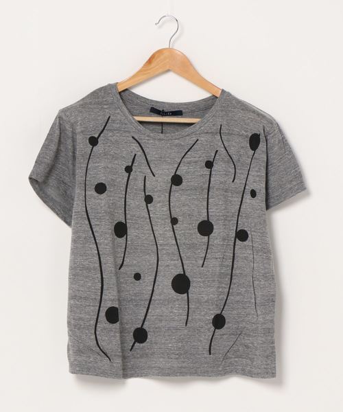 VIBGYOR Women（ヴィブジョー　ウィメン）の「レーヨン混天竺流線プリントボックスTEE（Tシャツ/カットソー・レディース・ネイビー/グレー/アイボリー・FREE）」の3枚目の写真