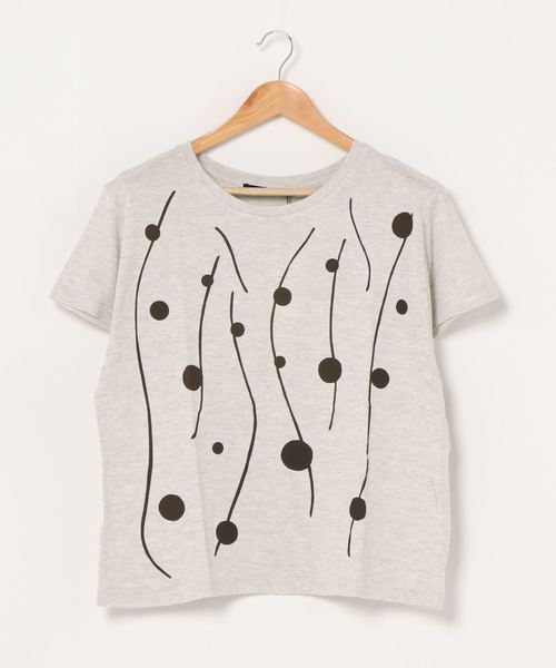 VIBGYOR Women（ヴィブジョー　ウィメン）の「レーヨン混天竺流線プリントボックスTEE（Tシャツ/カットソー・レディース・ネイビー/グレー/アイボリー・FREE）」の2枚目の写真