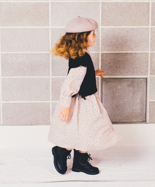 BRANSHES(ブランシェス)の「ドット柄長袖シャツワンピース(ワンピース・キッズ・ライトベージュ/ブラック・90cm/150cm/110cm/130cm/120cm/100cm/140cm)」の4枚目の写真