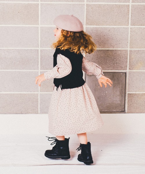 BRANSHES(ブランシェス)の「ドット柄長袖シャツワンピース(ワンピース・キッズ・ライトベージュ/ブラック・90cm/150cm/110cm/130cm/120cm/100cm/140cm)」の5枚目の写真