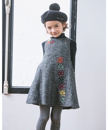 BeBe べべ　日本製フラワー刺繍ヘリンボーンワンピース 130cm【新品】 BeBe べべ 日本製フラワー刺繍ヘリンボーンワンピース 130cm【新品】