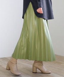 select MOCA | 2020 A/W フェイクレザープリーツロングスカート/ウエストゴムエコレザースカート(スカート)