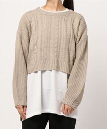 KOBE LETTUCE | [ 2点セット ] ショートケーブルニット＋ロングスリーブTシャツトップスセット[C4971](ニット/セーター)