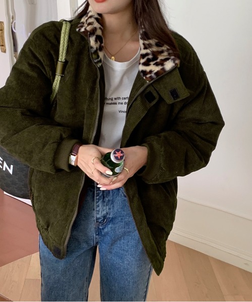 emi+(エミプラス)の「BIGシルエット 裏レオパードコーディーブルゾン(ブルゾン・レディース・ブラック/ブラウン/チャコールグレー/ボルドー/ブルーグレー/グリーン/キャメル/カーキ・FREE)」の5枚目の写真