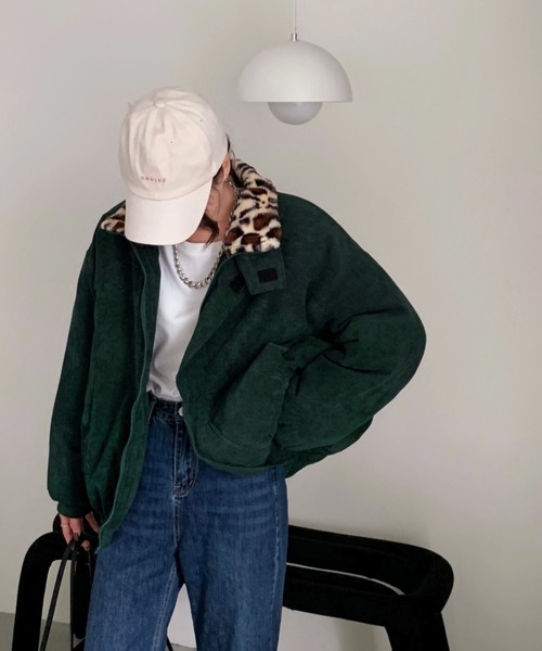 emi+(エミプラス)の「BIGシルエット 裏レオパードコーディーブルゾン(ブルゾン・レディース・ブラック/ブラウン/チャコールグレー/ボルドー/ブルーグレー/グリーン/キャメル/カーキ・FREE)」の12枚目の写真