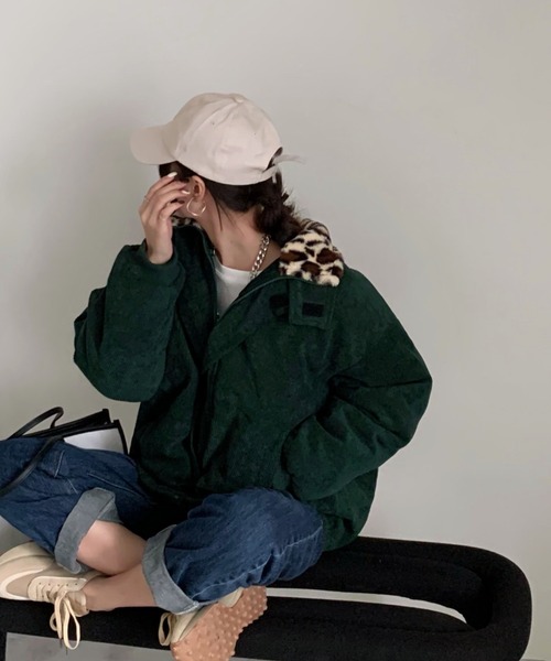 emi+(エミプラス)の「BIGシルエット 裏レオパードコーディーブルゾン(ブルゾン・レディース・ブラック/ブラウン/チャコールグレー/ボルドー/ブルーグレー/グリーン/キャメル/カーキ・FREE)」の14枚目の写真