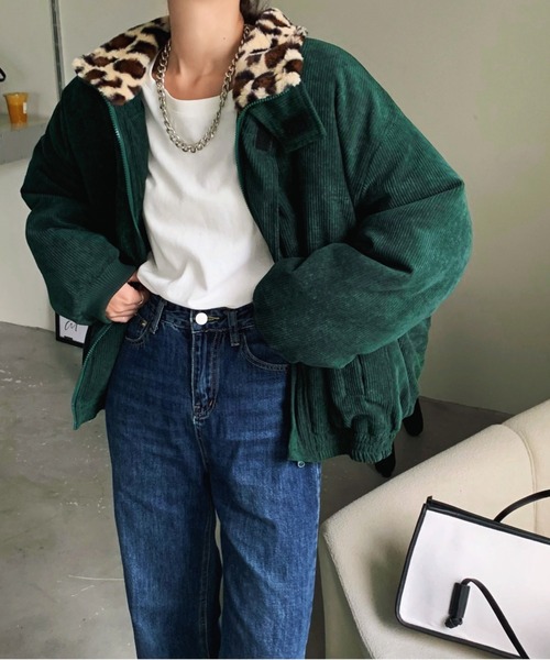 emi+(エミプラス)の「BIGシルエット 裏レオパードコーディーブルゾン(ブルゾン・レディース・ブラック/ブラウン/チャコールグレー/ボルドー/ブルーグレー/グリーン/キャメル/カーキ・FREE)」の16枚目の写真