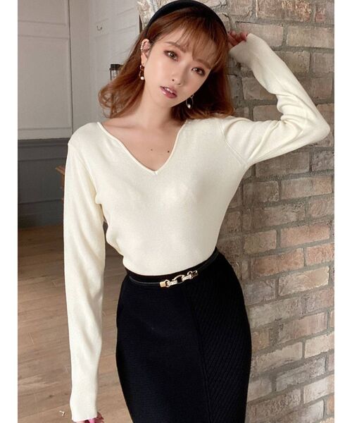 RESEXXY（リゼクシー）の「ハートネックリブニットトップス（ニット/セーター・レディース・オフホワイト/ブラック/ピンク/ベージュ・FREE）」の2枚目の写真