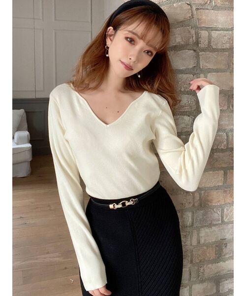 RESEXXY（リゼクシー）の「ハートネックリブニットトップス（ニット/セーター・レディース・オフホワイト/ブラック/ピンク/ベージュ・FREE）」の5枚目の写真