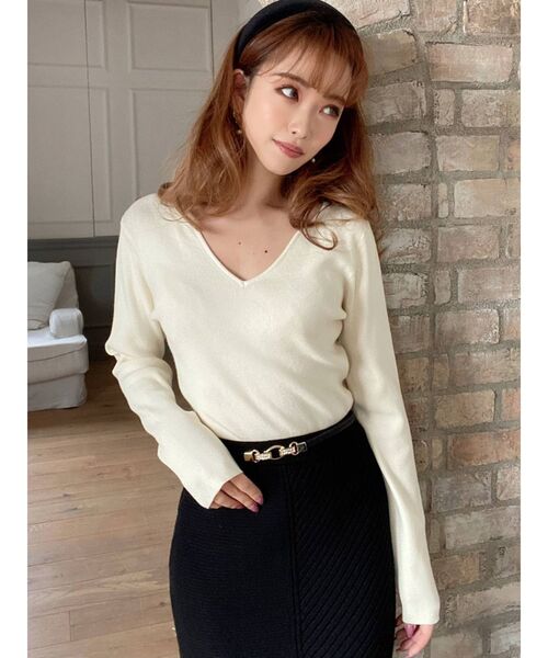 RESEXXY（リゼクシー）の「ハートネックリブニットトップス（ニット/セーター・レディース・オフホワイト/ブラック/ピンク/ベージュ・FREE）」の6枚目の写真