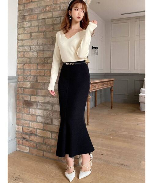 RESEXXY（リゼクシー）の「ハートネックリブニットトップス（ニット/セーター・レディース・オフホワイト/ブラック/ピンク/ベージュ・FREE）」の8枚目の写真