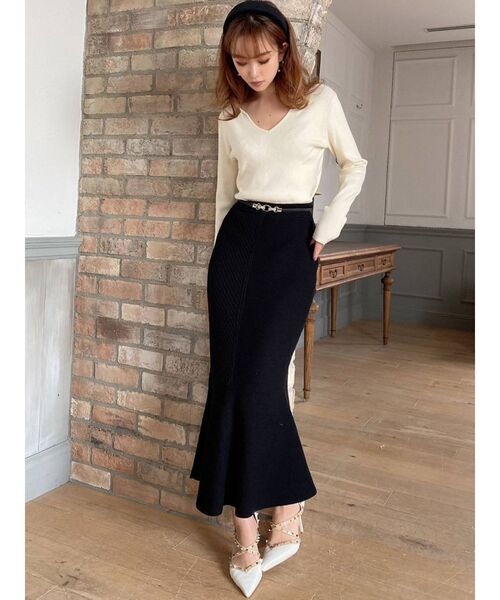 RESEXXY（リゼクシー）の「ハートネックリブニットトップス（ニット/セーター・レディース・オフホワイト/ブラック/ピンク/ベージュ・FREE）」の9枚目の写真