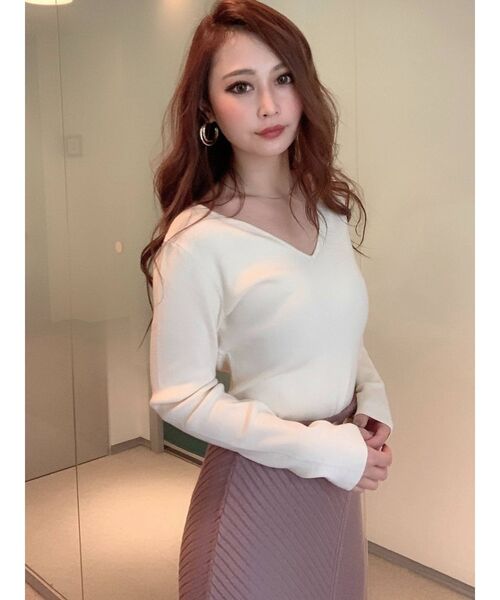 RESEXXY（リゼクシー）の「ハートネックリブニットトップス（ニット/セーター・レディース・オフホワイト/ブラック/ピンク/ベージュ・FREE）」の21枚目の写真