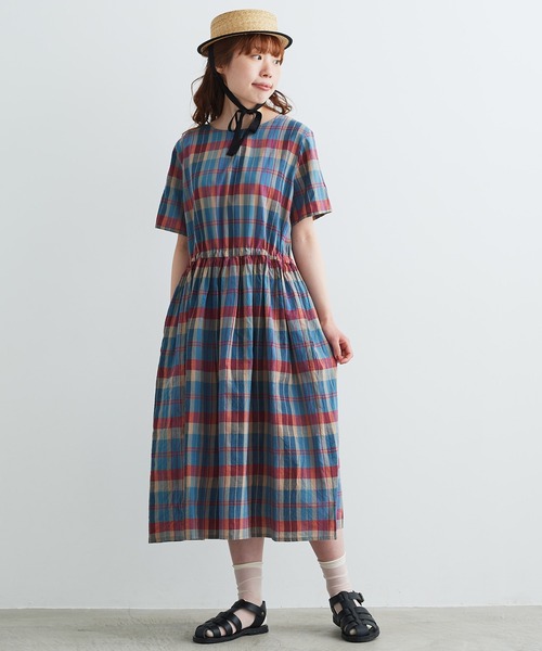 nana♡　familiar 半袖ワンピース ネイビー/赤チェック nana♡様専用 familiar 半袖ワンピース ネイビー/赤チェック