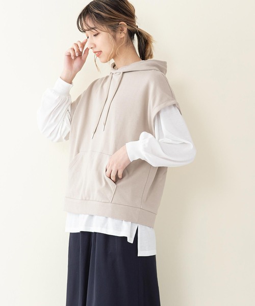 ArgueCultureレイヤード 半袖パーカー ロング丈 JEANS MATE（ジーンズメイト）の「フードベストセット 半袖
