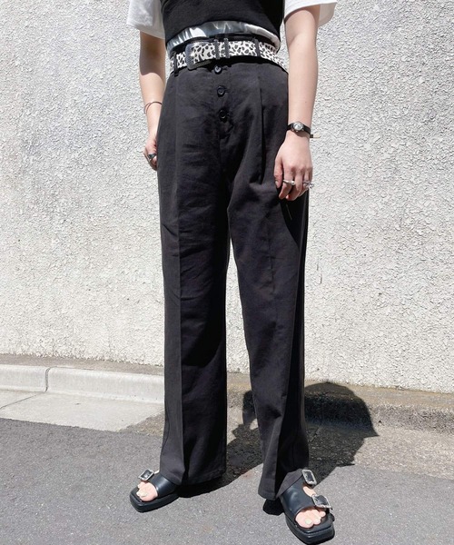 PAGEBOY(ページボーイ)の「リネンコンフロントボタンパンツ(その他パンツ・レディース・ブラック/オリーブ/グレイッシュベージュ・FREE)」の2枚目の写真