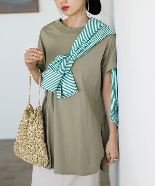 GeeRA（ジーラ）の「【新色追加】綿100％フレンチスリーブオーバーサイズＴシャツ（Tシャツ/カットソー・レディース・ベージュ/オレンジ/オフホワイト/ブラック/カーキ/パープル/ピンク/ブルー/ホワイト系その他・LARGE/SMALL/MEDIUM/X-LARGE/XX-LARGE）」の16枚目の写真