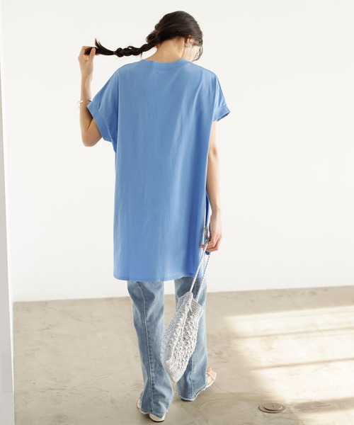 GeeRA（ジーラ）の「【新色追加】綿100％フレンチスリーブオーバーサイズＴシャツ（Tシャツ/カットソー・レディース・ベージュ/オレンジ/オフホワイト/ブラック/カーキ/パープル/ピンク/ブルー/ホワイト系その他・LARGE/SMALL/MEDIUM/X-LARGE/XX-LARGE）」の18枚目の写真