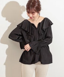 natural couture | ラッフルVネックキャンディスリーブブラウス(シャツ/ブラウス)