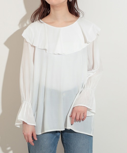 natural couture(ナチュラルクチュール)の「ラッフルVネックキャンディスリーブブラウス(シャツ/ブラウス・レディース・ブラック/ベージュ/オフホワイト・FREE)」の10枚目の写真