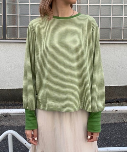 Kastane(カスタネ)の「スラブリンガーボーダーロンTee(Tシャツ/カットソー・レディース・パープル/サックスブルー/オレンジ/グリーン・FREE)」の18枚目の写真