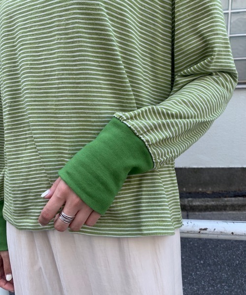 Kastane(カスタネ)の「スラブリンガーボーダーロンTee(Tシャツ/カットソー・レディース・パープル/サックスブルー/オレンジ/グリーン・FREE)」の8枚目の写真