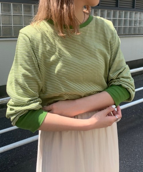 Kastane(カスタネ)の「スラブリンガーボーダーロンTee(Tシャツ/カットソー・レディース・パープル/サックスブルー/オレンジ/グリーン・FREE)」の16枚目の写真