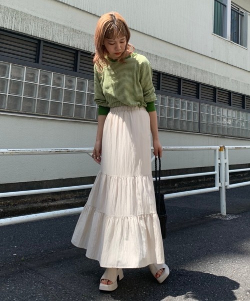 Kastane(カスタネ)の「スラブリンガーボーダーロンTee(Tシャツ/カットソー・レディース・パープル/サックスブルー/オレンジ/グリーン・FREE)」の5枚目の写真