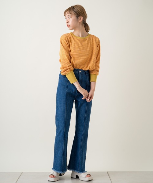 Kastane(カスタネ)の「スラブリンガーボーダーロンTee(Tシャツ/カットソー・レディース・パープル/サックスブルー/オレンジ/グリーン・FREE)」の11枚目の写真