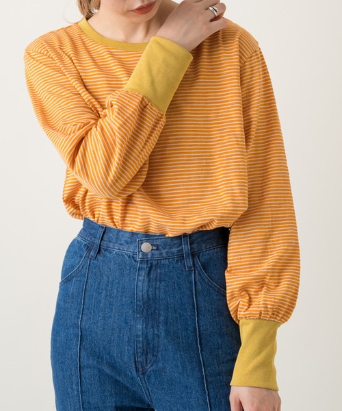 Kastane(カスタネ)の「スラブリンガーボーダーロンTee(Tシャツ/カットソー・レディース・パープル/サックスブルー/オレンジ/グリーン・FREE)」の17枚目の写真