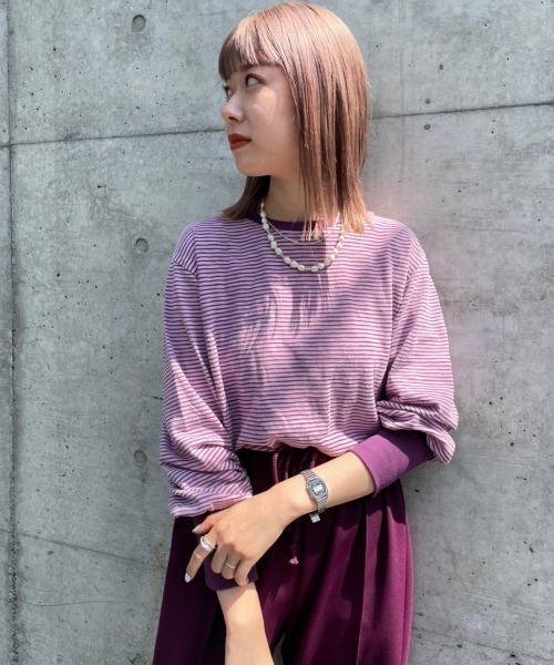 Kastane(カスタネ)の「スラブリンガーボーダーロンTee(Tシャツ/カットソー・レディース・パープル/サックスブルー/オレンジ/グリーン・FREE)」の7枚目の写真
