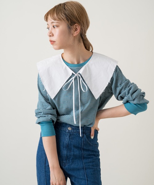 Kastane(カスタネ)の「スラブリンガーボーダーロンTee(Tシャツ/カットソー・レディース・パープル/サックスブルー/オレンジ/グリーン・FREE)」の15枚目の写真