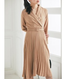 ウエストベルト付きカシュクールプリーツワンピース《@_____m.weセレクトアイテム》