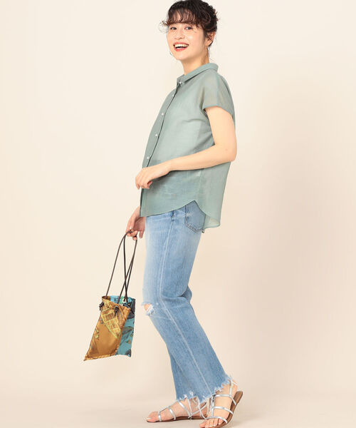 NOLLEY&#39;S - 【新品】NOLLEYS ノーリーズ ブラウス ブラウン サイズ:38(M) / カールマイヤー パール釦 半袖 2WAY ブラウス / シャツ フレンチスリーブ パールボタン タック シアー / 日本製 / トップス シャツ【レディース】 NOLLEY'S（ノーリーズ）の「カールマイヤーパール釦半袖2way
