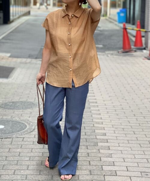 NOLLEY&#39;S - 【新品】NOLLEYS ノーリーズ ブラウス ブラウン サイズ:38(M) / カールマイヤー パール釦 半袖 2WAY ブラウス / シャツ フレンチスリーブ パールボタン タック シアー / 日本製 / トップス シャツ【レディース】 NOLLEY'S（ノーリーズ）の「カールマイヤーパール釦半袖2way