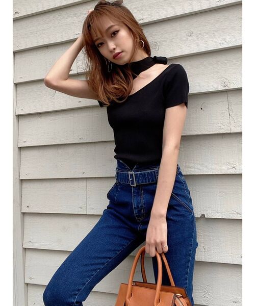 RESEXXY（リゼクシー）の「バックネックリボンニットトップス（ニット/セーター・レディース・ホワイト/ピンク/ブラック・FREE）」の8枚目の写真