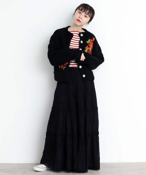 Dot＆Stripes CHILD WOMAN（ドットアンドストライプス　チャイルドウーマン）の「ネパール太ギルボックスインターシャカーディガン（カーディガン/ボレロ・レディース・アイボリー/ブラック・FREE）」の18枚目の写真