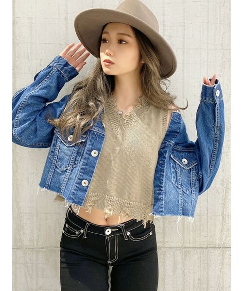 GYDA（ジェイダ）の「Vネックグラインダーニットベスト（ベスト・レディース・ブラック/ベージュ・FREE）」の14枚目の写真