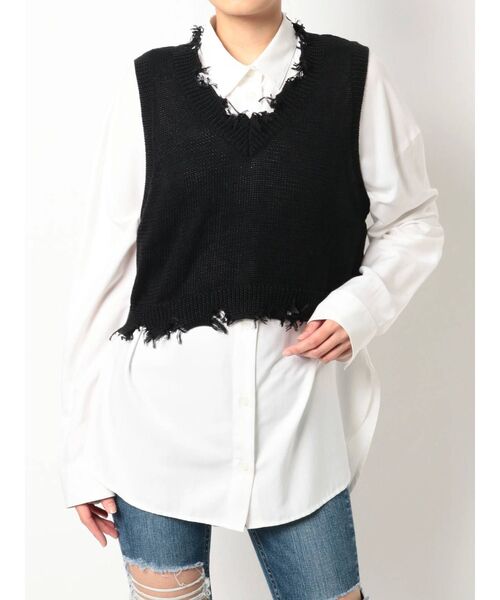 GYDA（ジェイダ）の「Vネックグラインダーニットベスト（ベスト・レディース・ブラック/ベージュ・FREE）」の21枚目の写真