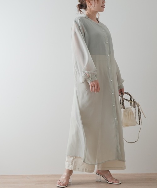 Lilipetit(リリプティ)の「【Lilipetit×Rina】マルチウェイシアーロングブラウス(シャツワンピース・レディース・オレンジ/ライトグリーン・M/L)」の11枚目の写真