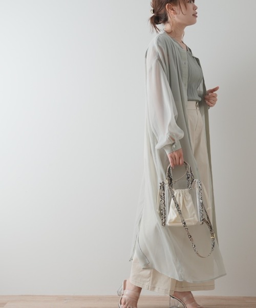 Lilipetit(リリプティ)の「【Lilipetit×Rina】マルチウェイシアーロングブラウス(シャツワンピース・レディース・オレンジ/ライトグリーン・M/L)」の7枚目の写真