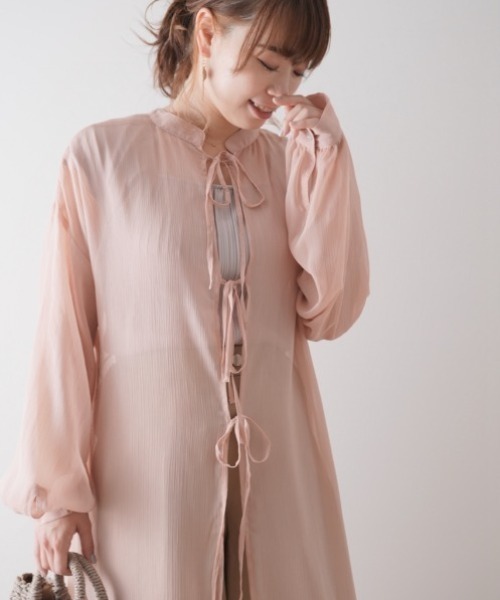 Lilipetit(リリプティ)の「【Lilipetit×Rina】マルチウェイシアーロングブラウス(シャツワンピース・レディース・オレンジ/ライトグリーン・M/L)」の8枚目の写真