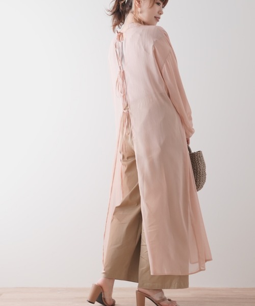 Lilipetit(リリプティ)の「【Lilipetit×Rina】マルチウェイシアーロングブラウス(シャツワンピース・レディース・オレンジ/ライトグリーン・M/L)」の13枚目の写真