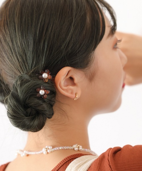 Me%（ミィパーセント）の「☆2点セット☆ハナパールチビクリップ2（バレッタ/ヘアクリップ・レディース・ブラック/ダークブラウン/アイボリー/その他・FREE）」の7枚目の写真