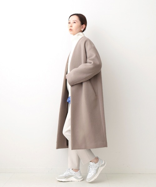 イエナ／美品❤️MANTECOノーカラーコート34ナチュラルベージュ 新品 IENA イエナ MANTECOノーカラーコート ナチュラル 34