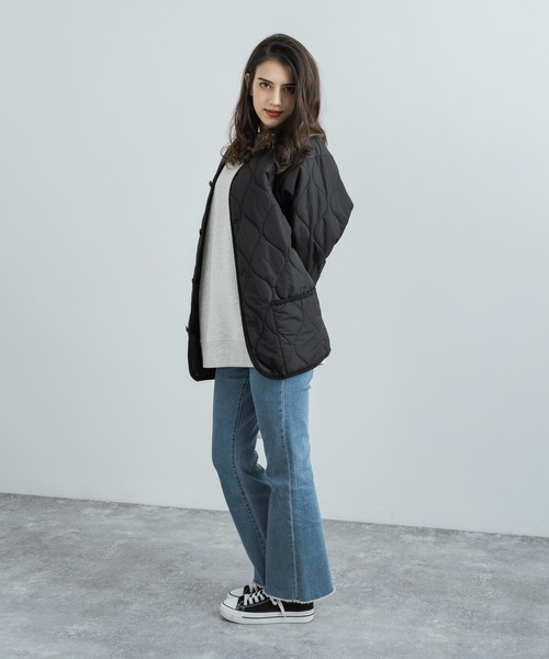 Rocky Monroe（ロッキーモンロー）の「オーバーサイズ 中綿ノーカラーミリタリージャケット フェイクレザー / コーデュロイ / ポリ（ダウンジャケット/コート・メンズ・ブラック/ベージュ/オフホワイト/オリーブ/ブラック系・M/L/XL）」の12枚目の写真